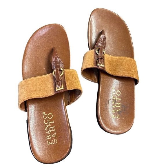 FRANCO SARTO slip on brown leather thong sandals size 8.5 M EUC - Picture 1 of 8